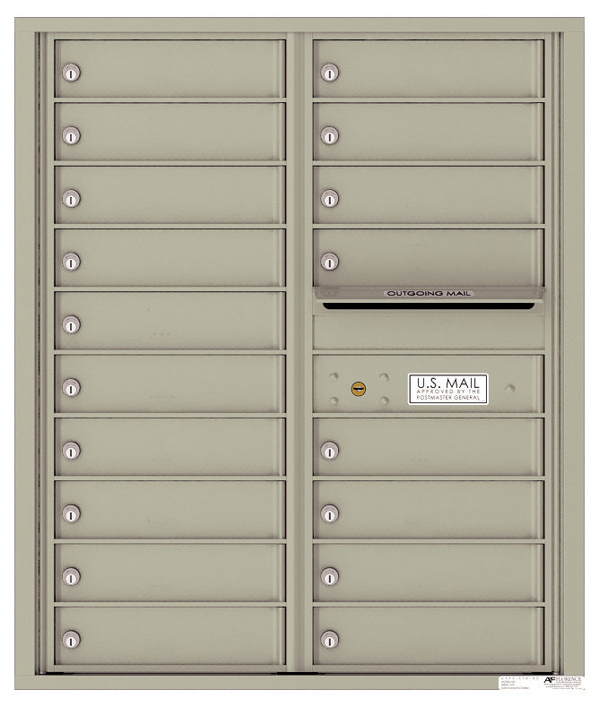 Versatile Front Loading Double Column Commercial Mailbox with 18 Tenant Compartments and Outgoing Mail Slot-Postal Grey (PG)