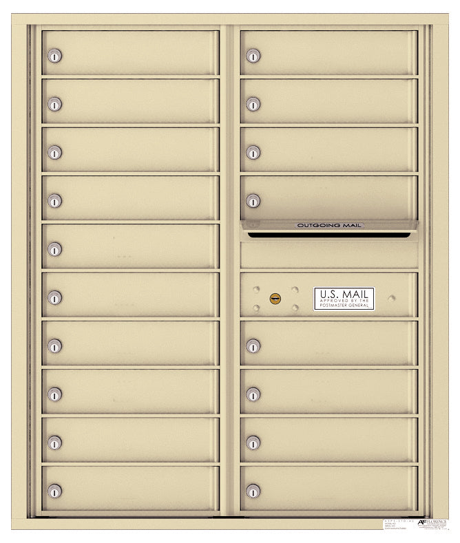 Versatile Front Loading Double Column Commercial Mailbox with 18 Tenant Compartments and Outgoing Mail Slot-Sandstone (SD)