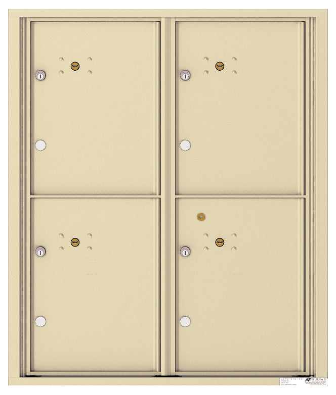Versatile Front Loading Fully Recessed Double Column Commercial Mailbox with 4 Large Parcel Lockers-Sandstone (SD)