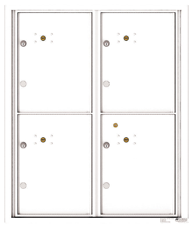 Versatile Front Loading Fully Recessed Double Column Commercial Mailbox with 4 Large Parcel Lockers-White (WH)