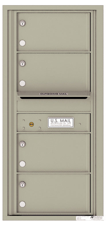 Versatile Front Loading Single Column Commercial Mailbox with 4 Tenant Compartments and Outgoing Mail Slot-Postal Grey (PG)