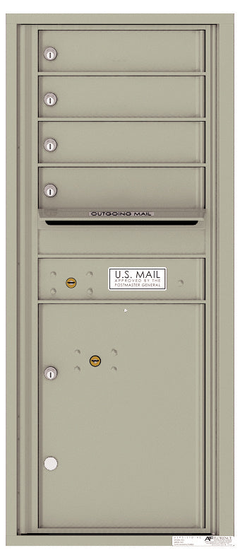 Versatile Front Loading Single Column Commercial Mailbox with 4 Tenant Doors and 1 Parcel Locker-Postal Grey (PG)