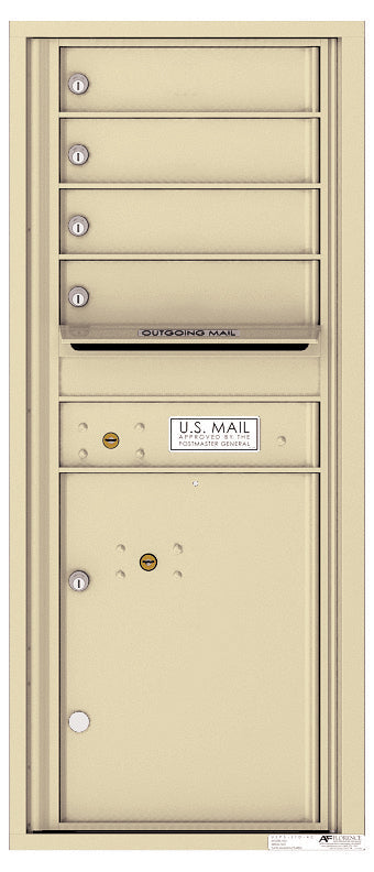 Versatile Front Loading Single Column Commercial Mailbox with 4 Tenant Doors and 1 Parcel Locker-Sandstone (SD)