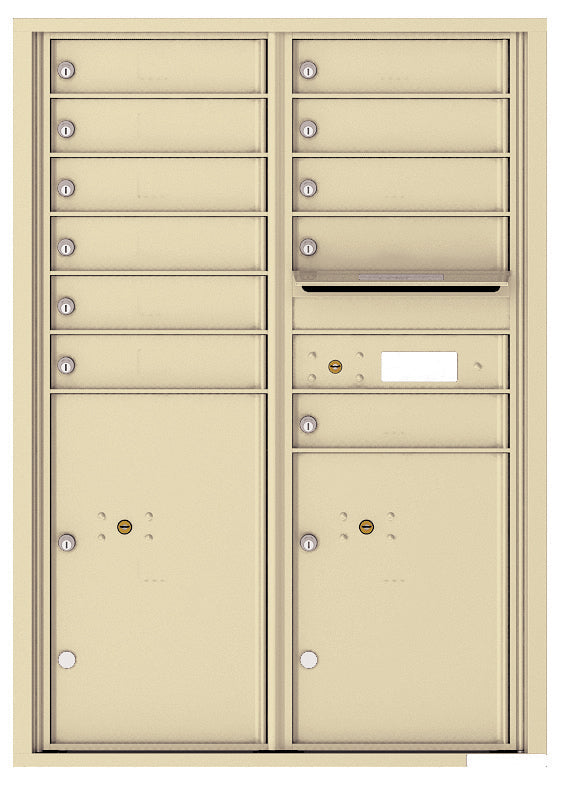 Versatile Front Loading Commercial Mailbox with 11 Tenant Doors and 2 Parcel Lockers - Double Column-Sandstone (SD)