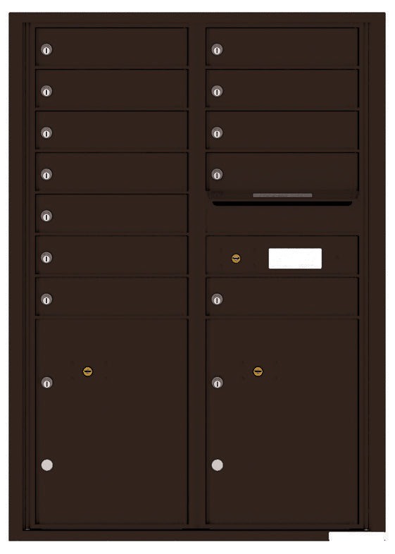 Versatile Front Loading Commercial Mailbox with 12 Tenant Doors and 2 Parcel Lockers - Double Column-Dark Bronze (DB)