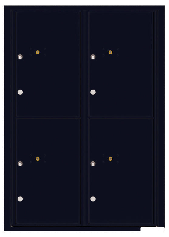 Versatile Front Loading Fully Recessed Double Column Commercial Mailbox with 4 Parcel Lockers-Black (BK)