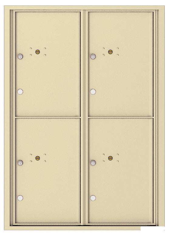 Versatile Front Loading Fully Recessed Double Column Commercial Mailbox with 4 Parcel Lockers-Sandstone (SD)