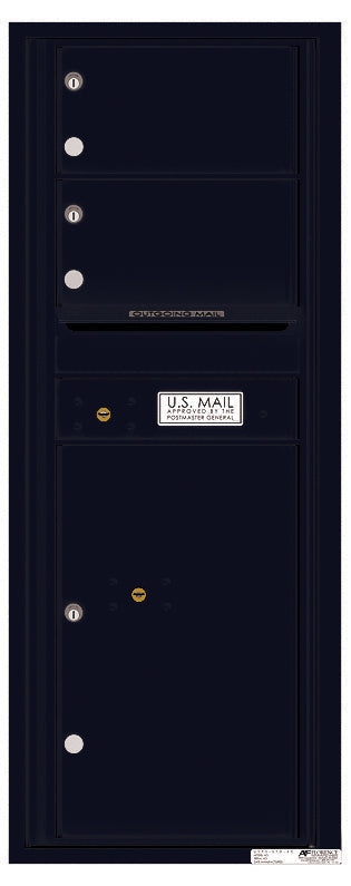 Versatile Front Loading Commercial Mailbox with 2 Tenant Doors and 1 Parcel Locker - Single Column-Black (BK)