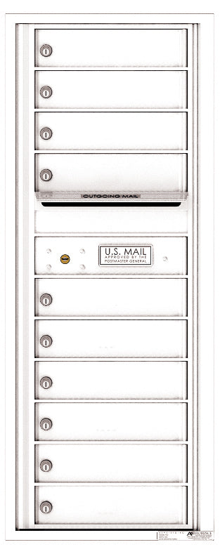 Versatile Front Loading Commercial Mailbox with 10 Tenant Doors and Outgoing Mail Slot - Single Column-White (WH)