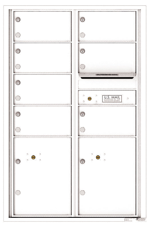 Versatile Front Loading Commercial Mailbox with 7 Tenant Compartments and 2 Parcel Lockers - Double Column-White (WH)