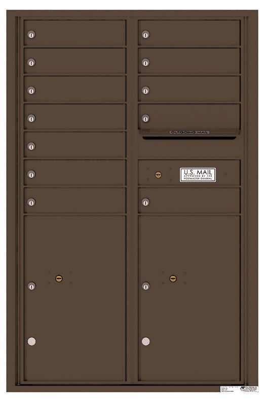 Versatile Front Loading Commercial Mailbox with 12 Tenant Compartments and 2 Parcel Lockers - Double Column-Antique Bronze (AB)