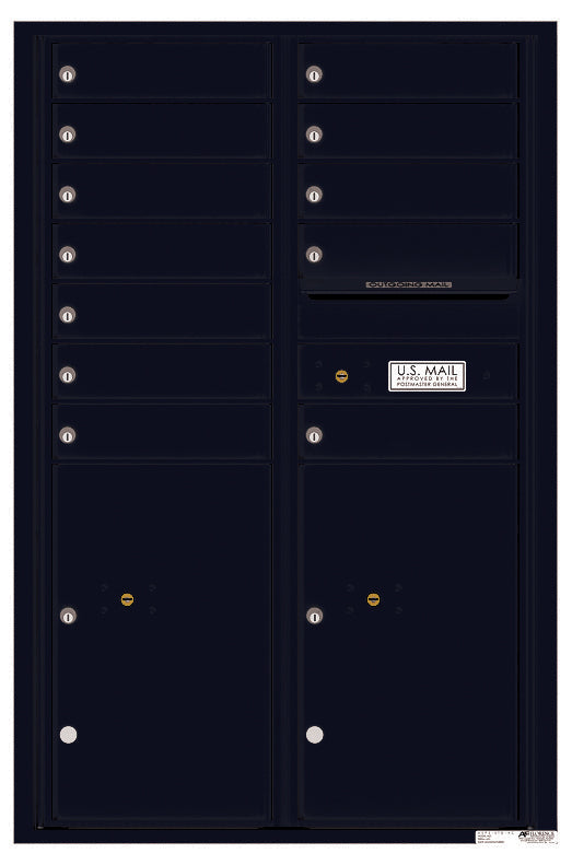 Versatile Front Loading Commercial Mailbox with 12 Tenant Compartments and 2 Parcel Lockers - Double Column-Black (BK)