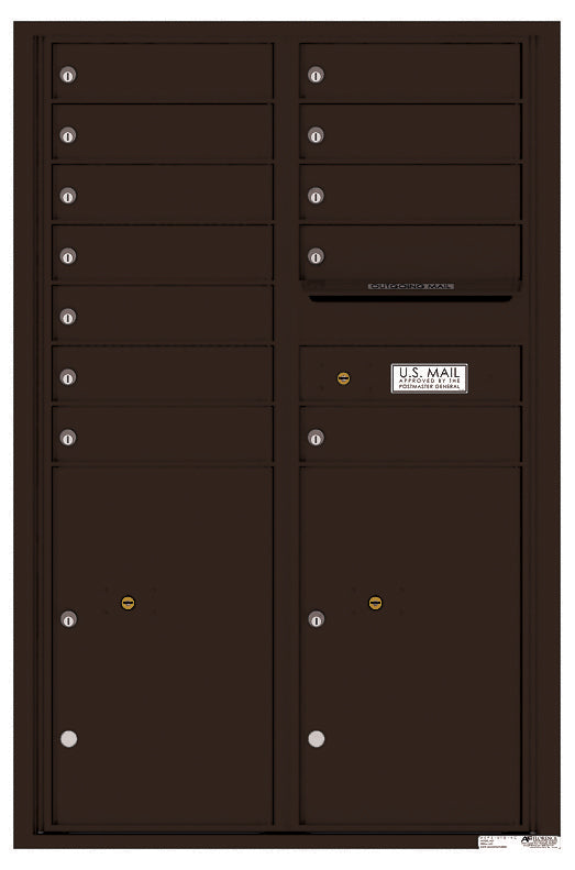 Versatile Front Loading Commercial Mailbox with 12 Tenant Compartments and 2 Parcel Lockers - Double Column-Dark Bronze (DB)
