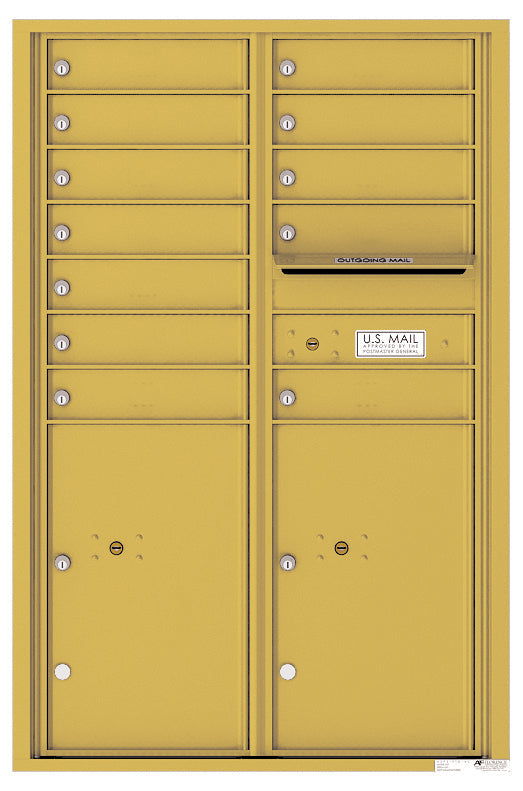 Versatile Front Loading Commercial Mailbox with 12 Tenant Compartments and 2 Parcel Lockers - Double Column-Gold Speck (GS)