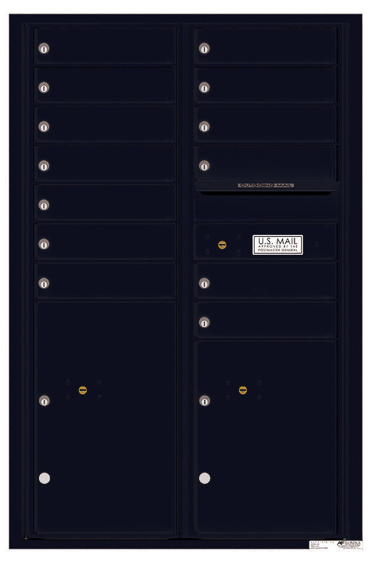 Versatile Front Loading Commercial Mailbox with 13 Tenant Compartments and 2 Parcel Lockers - Double Column-Black (BK)