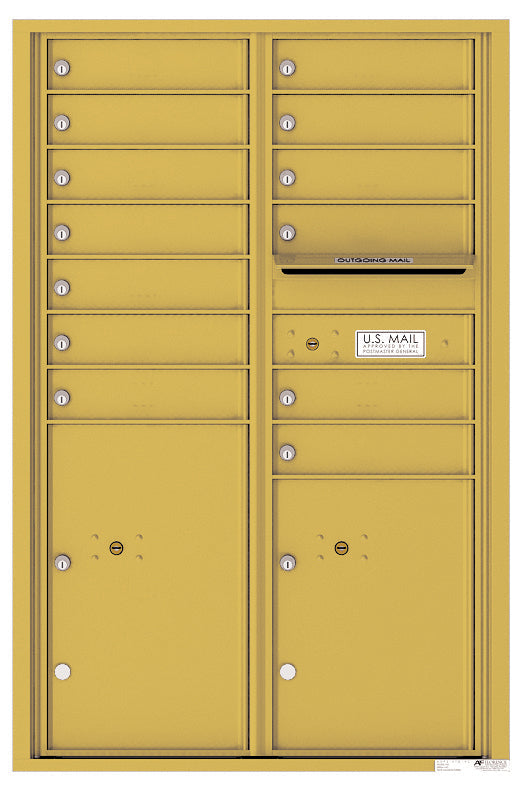 Versatile Front Loading Commercial Mailbox with 13 Tenant Compartments and 2 Parcel Lockers - Double Column-Gold Speck (GS)