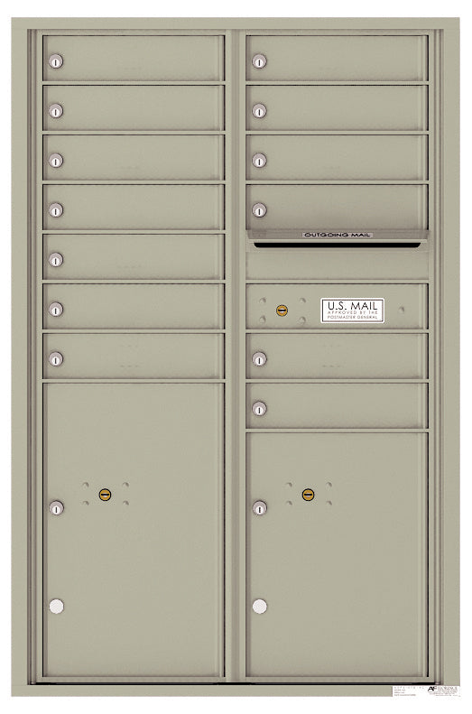 Versatile Front Loading Commercial Mailbox with 13 Tenant Compartments and 2 Parcel Lockers - Double Column-Postal Grey (PG)