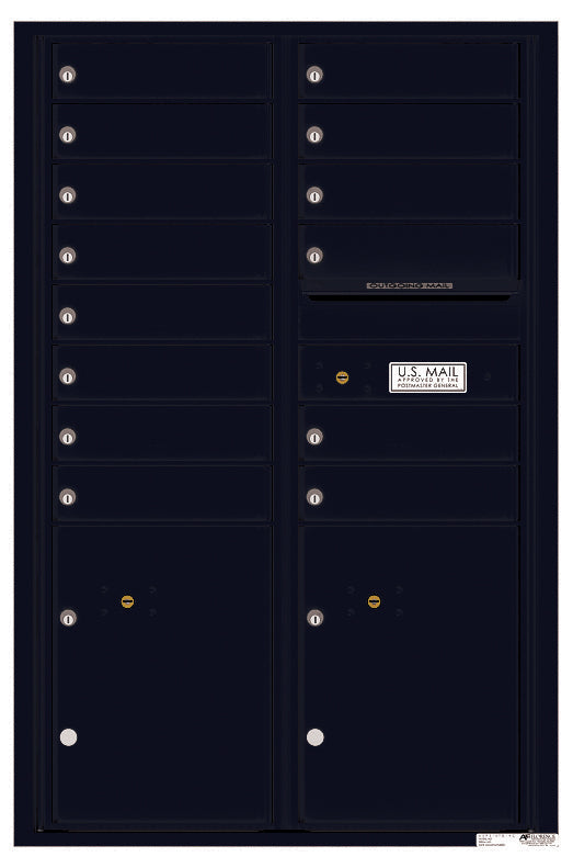 Versatile Front Loading Commercial Mailbox with 14 Tenant Compartments and 2 Parcel Lockers - Double Column-Black (BK)
