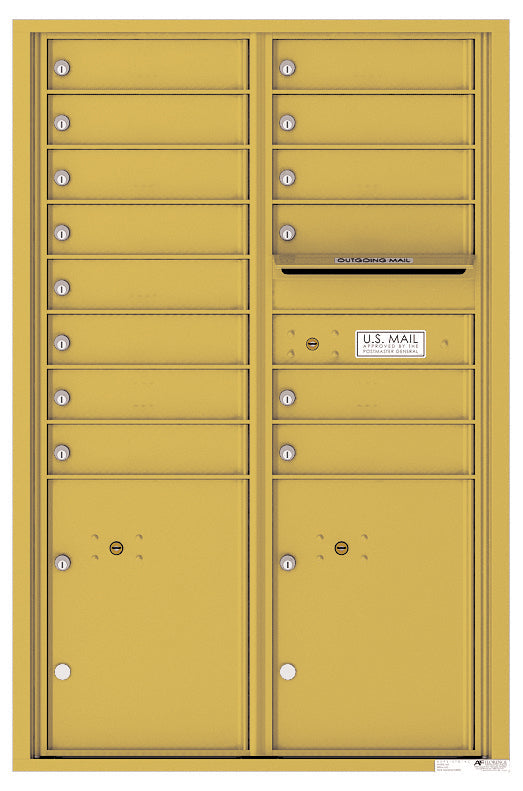 Versatile Front Loading Commercial Mailbox with 14 Tenant Compartments and 2 Parcel Lockers - Double Column-Gold Speck (GS)