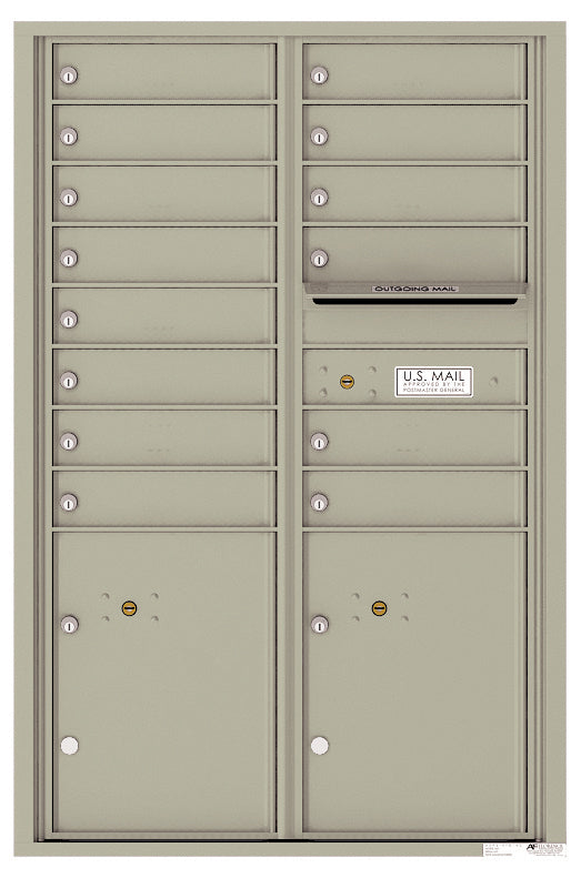 Versatile Front Loading Commercial Mailbox with 14 Tenant Compartments and 2 Parcel Lockers - Double Column-Postal Grey (PG)
