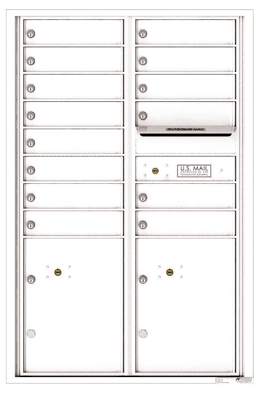 Versatile Front Loading Commercial Mailbox with 14 Tenant Compartments and 2 Parcel Lockers - Double Column-White (WH)