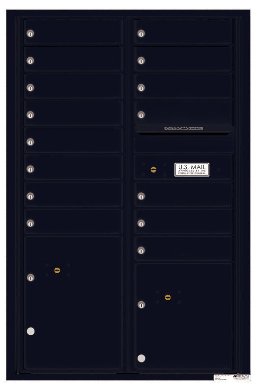 Versatile Front Loading Commercial Mailbox with 15 Tenant Compartments and 2 Parcel Lockers - Double Column-Black (BK)