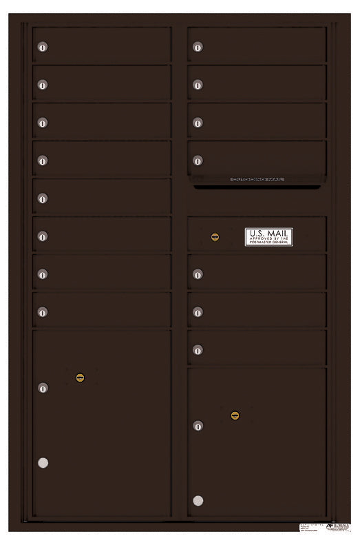 Versatile Front Loading Commercial Mailbox with 15 Tenant Compartments and 2 Parcel Lockers - Double Column-Dark Bronze (DB)