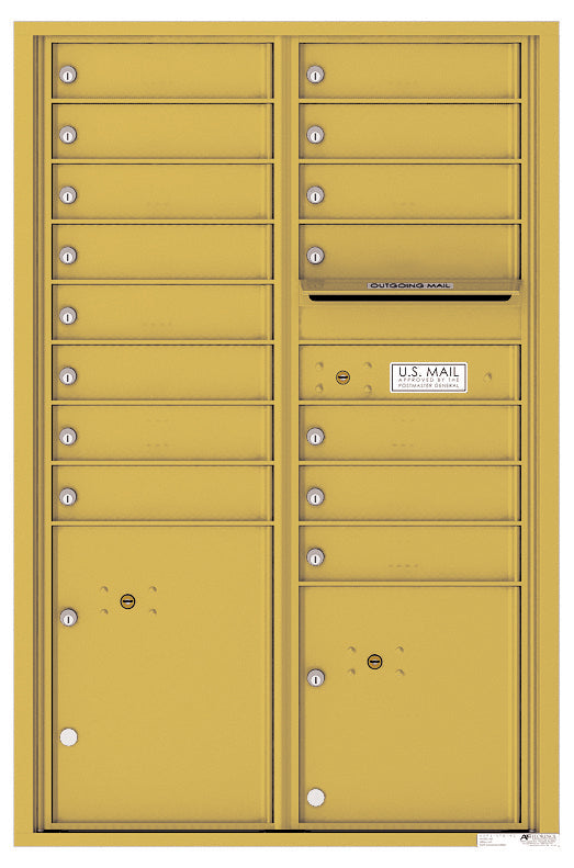 Versatile Front Loading Commercial Mailbox with 15 Tenant Compartments and 2 Parcel Lockers - Double Column-Gold Speck (GS)