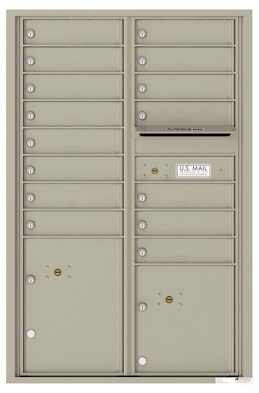 Versatile Front Loading Commercial Mailbox with 15 Tenant Compartments and 2 Parcel Lockers - Double Column-Postal Grey (PG)