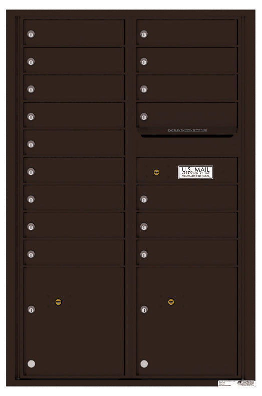Versatile Front Loading Commercial Mailbox with 16 Tenant Compartments and 2 Parcel Lockers - Double Column-Dark Bronze (DB)