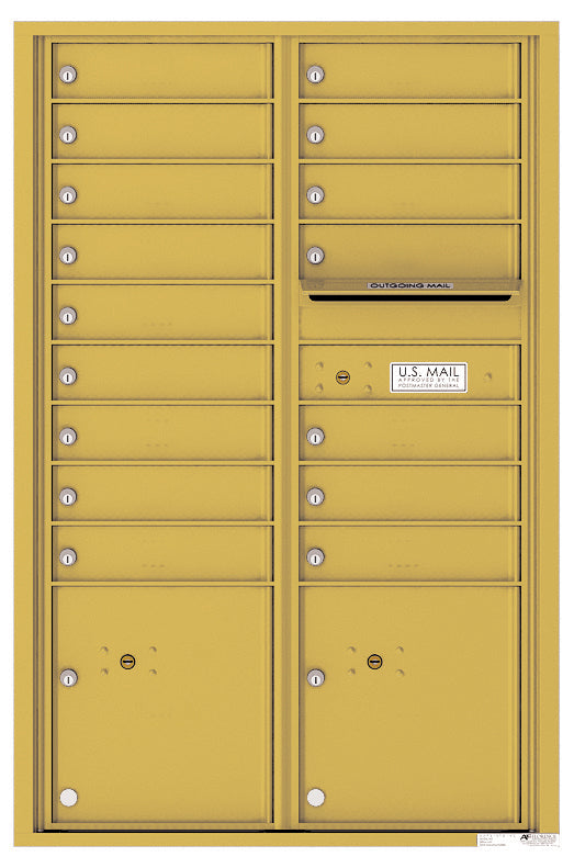 Versatile Front Loading Commercial Mailbox with 16 Tenant Compartments and 2 Parcel Lockers - Double Column-Gold Speck (GS)