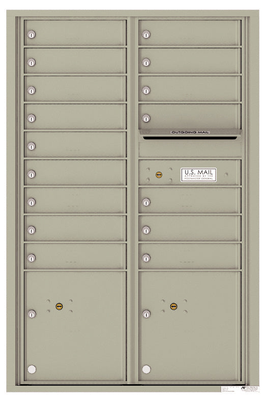 Versatile Front Loading Commercial Mailbox with 16 Tenant Compartments and 2 Parcel Lockers - Double Column-Postal Grey (PG)