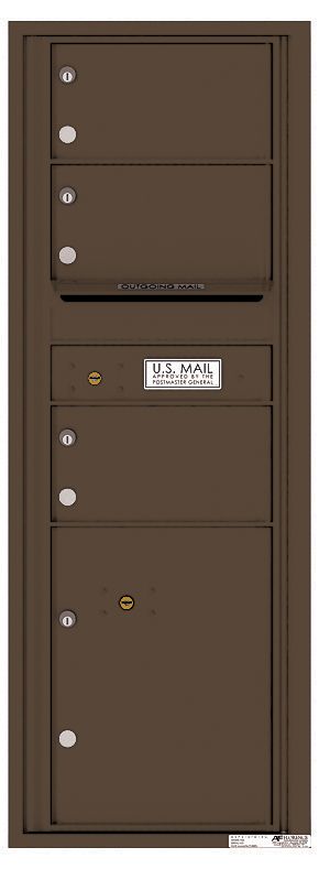 Versatile Front Loading Commercial Mailbox with 3 Tenant Compartments and 1 Parcel Locker - Single Column-Antique Bronze (AB)