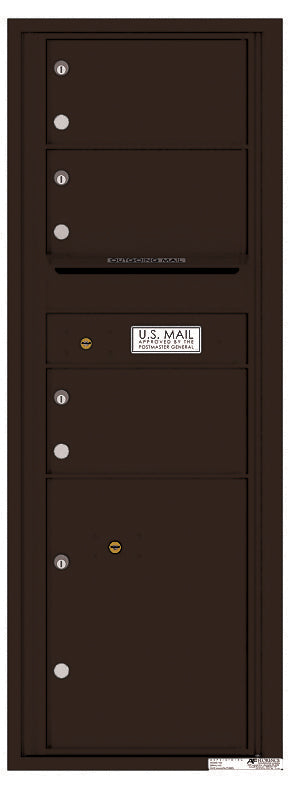 Versatile Front Loading Commercial Mailbox with 3 Tenant Compartments and 1 Parcel Locker - Single Column-Dark Bronze (DB)