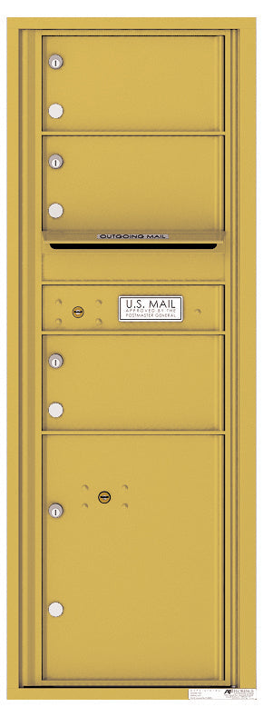 Versatile Front Loading Commercial Mailbox with 3 Tenant Compartments and 1 Parcel Locker - Single Column-Gold Speck (GS)