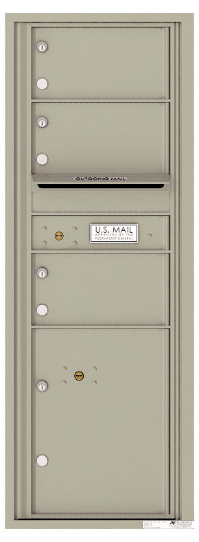 Versatile Front Loading Commercial Mailbox with 3 Tenant Compartments and 1 Parcel Locker - Single Column-Postal Grey (PG)