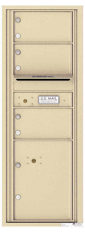 Versatile Front Loading Commercial Mailbox with 3 Tenant Compartments and 1 Parcel Locker - Single Column-Sandstone (SD)