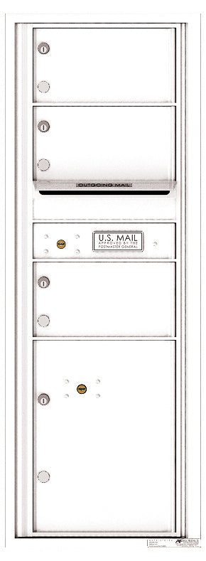 Versatile Front Loading Commercial Mailbox with 3 Tenant Compartments and 1 Parcel Locker - Single Column-White (WH)