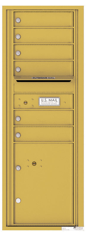 Versatile Front Loading Commercial Mailbox with 6 Tenant Compartments and 1 Parcel Locker - Single Column-Gold Speck (GS)