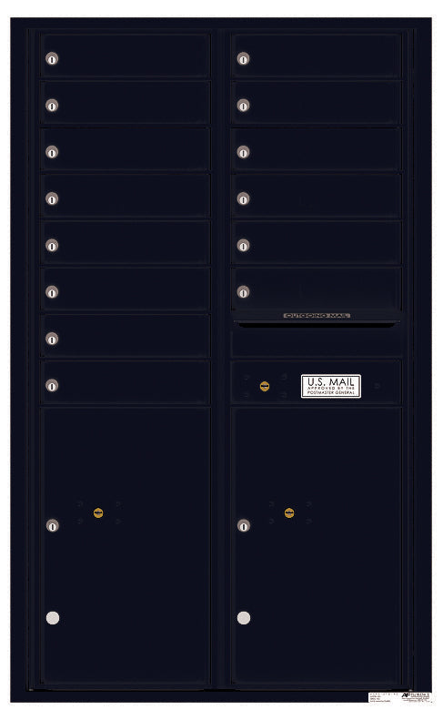 Front Loading Commercial Mailbox - 14 Tenant Doors and 2 Parcel Lockers - Double Column-Black (BK)