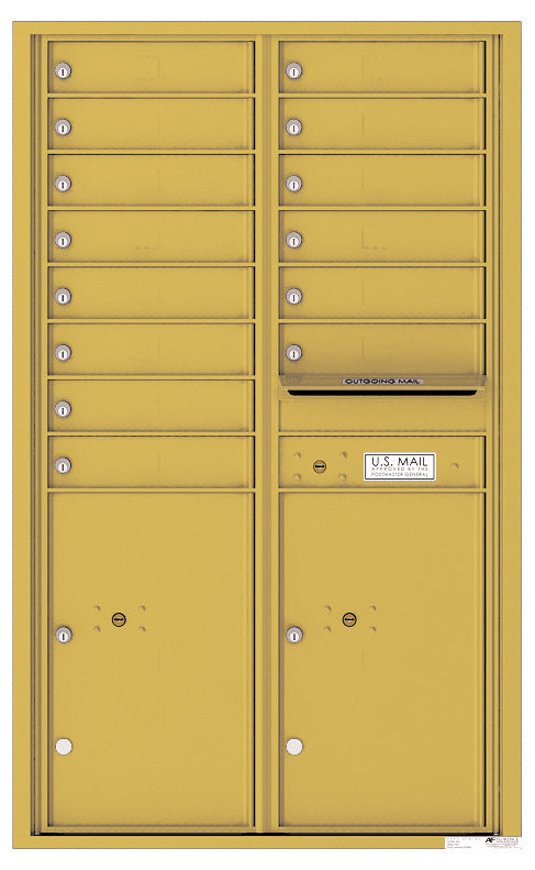 Front Loading Commercial Mailbox - 14 Tenant Doors and 2 Parcel Lockers - Double Column-Gold Speck (GS)