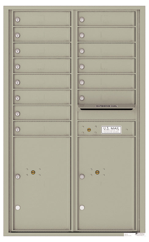 Front Loading Commercial Mailbox - 14 Tenant Doors and 2 Parcel Lockers - Double Column-Postal Grey (PG)