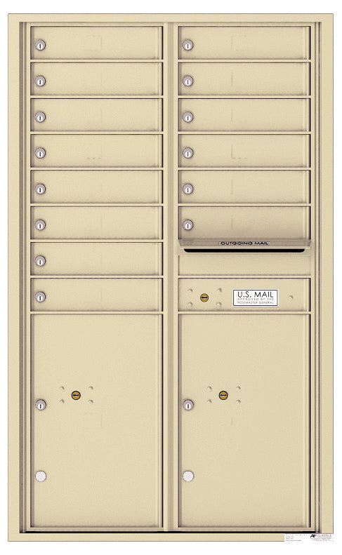 Front Loading Commercial Mailbox - 14 Tenant Doors and 2 Parcel Lockers - Double Column-Sandstone (SD)