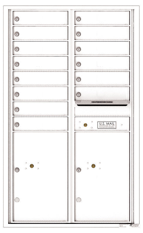 Front Loading Commercial Mailbox - 14 Tenant Doors and 2 Parcel Lockers - Double Column-White (WH)