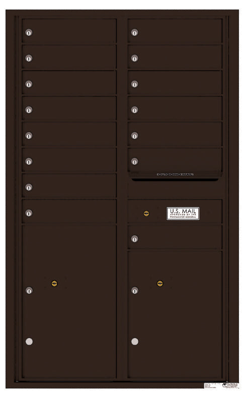 Front Loading Commercial Mailbox - 15 Tenant Doors and 2 Parcel Lockers - Double Column-Dark Bronze (DB)