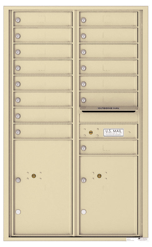 Front Loading Commercial Mailbox - 15 Tenant Doors and 2 Parcel Lockers - Double Column-Sandstone (SD)