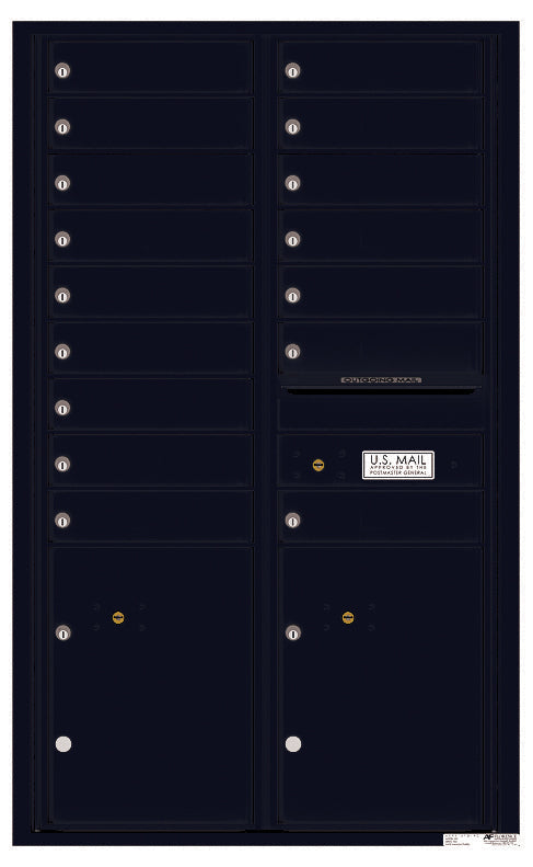 Front Loading Commercial Mailbox - 16 Tenant Doors and 2 Parcel Lockers - Double Column-Black (BK)