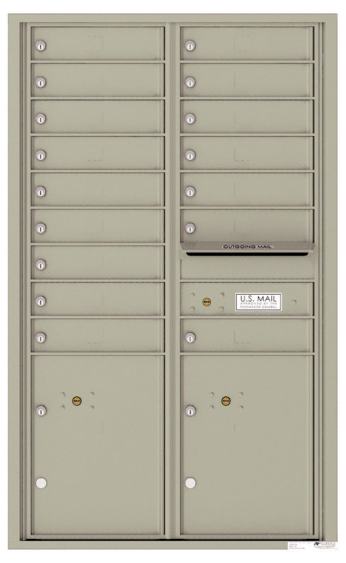 Front Loading Commercial Mailbox - 16 Tenant Doors and 2 Parcel Lockers - Double Column-Postal Grey (PG)