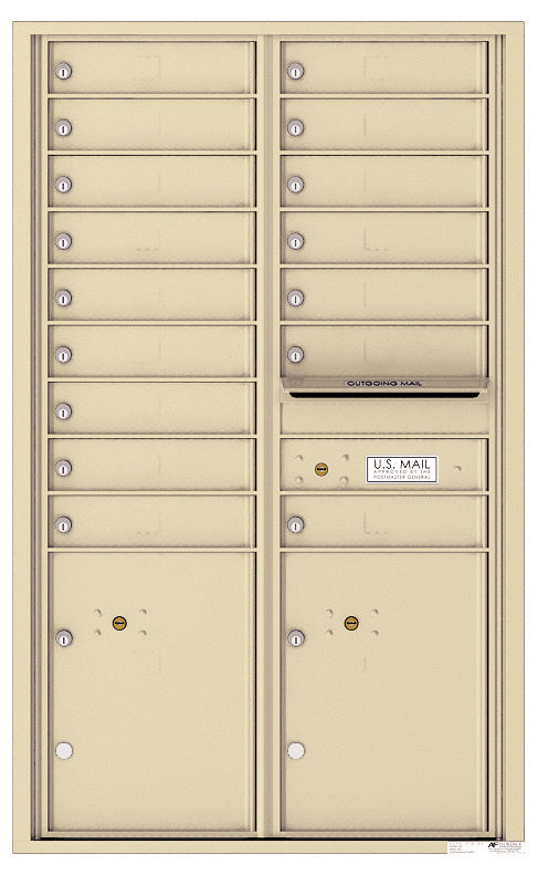 Front Loading Commercial Mailbox - 16 Tenant Doors and 2 Parcel Lockers - Double Column-Sandstone (SD)