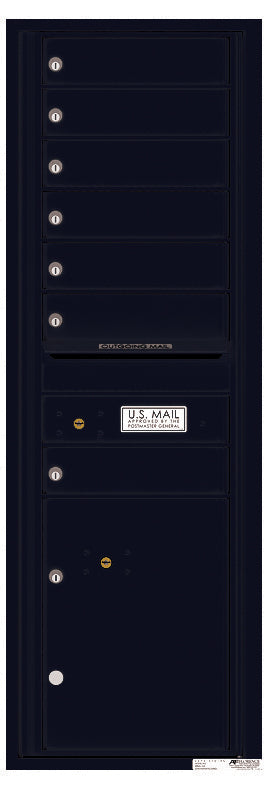 Front Loading Commercial Mailbox - 7 Tenant Doors and 1 Parcel Locker - Single Column-Black (BK)